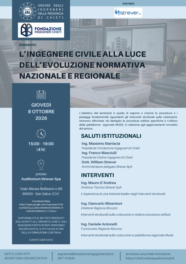 Seminario formativo.  L’ingegnere civile tra evoluzione normativa, idee e soluzioni pratiche